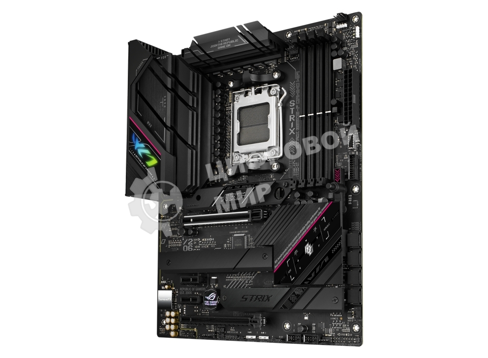 Материнская плата ASUS ROG STRIX B650E-F GAMING WIFI, AM5, AMD B650, 4xDDR5, 4xSATA, 3xM.2, 1xPCI-E 5.0 x16, 1xPCI-E 4.0 x4, 2xPCI-E x1, 1xHDMI, 1xDP, 1x 2.5Gb LAN, 4xUSB-A 2.0, 4xUSB-A 3.2 Gen 1, 2xUSB-A 3.2 Gen 2, 1xUSB-C 3.2 Gen 2, 1xUSB-C 3.2 Gen 2x2,
