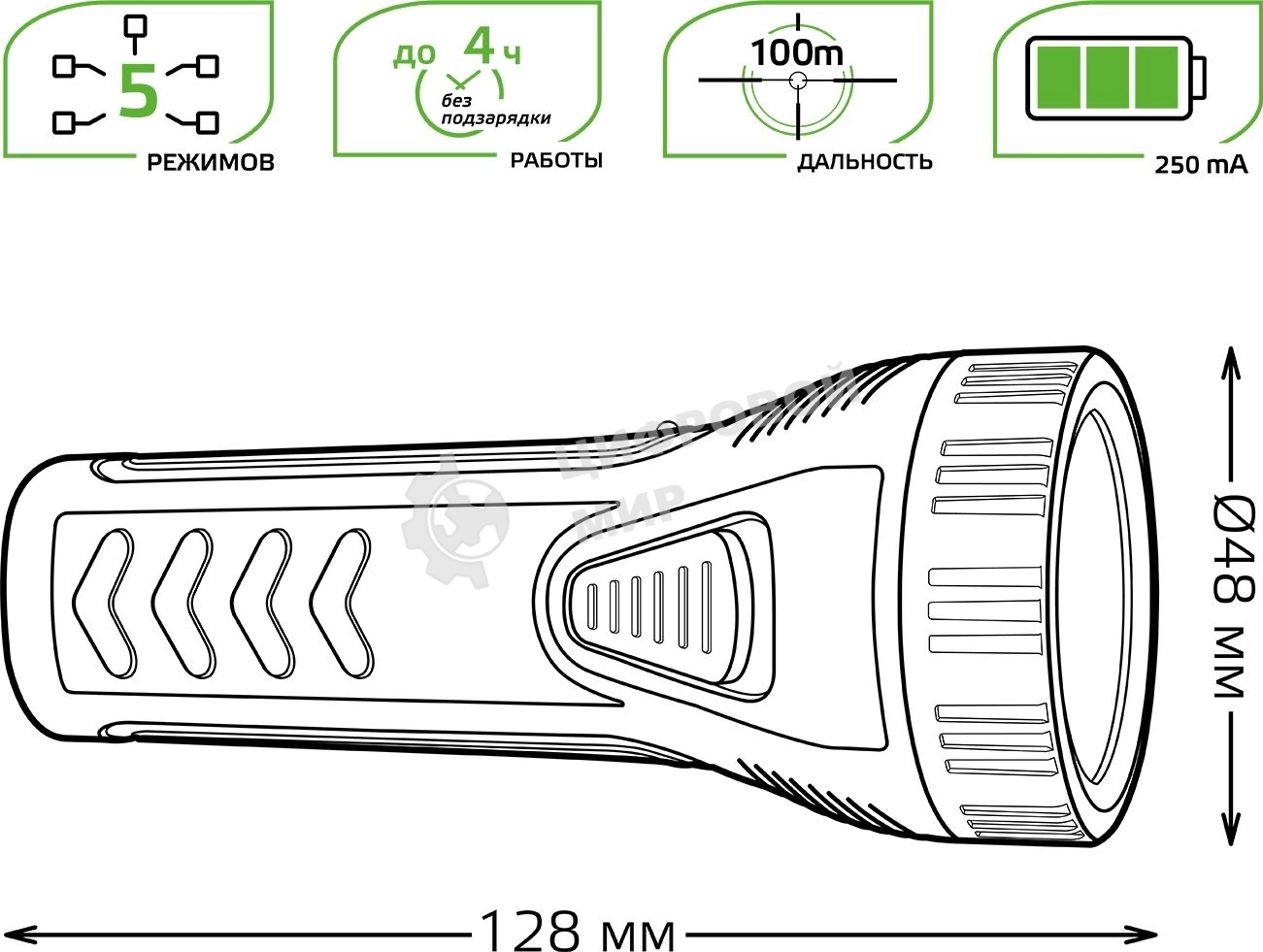 Фонарь ручной модель Gauss GFL101 1W 50lm lead acid 250mAh LED 1/10/120