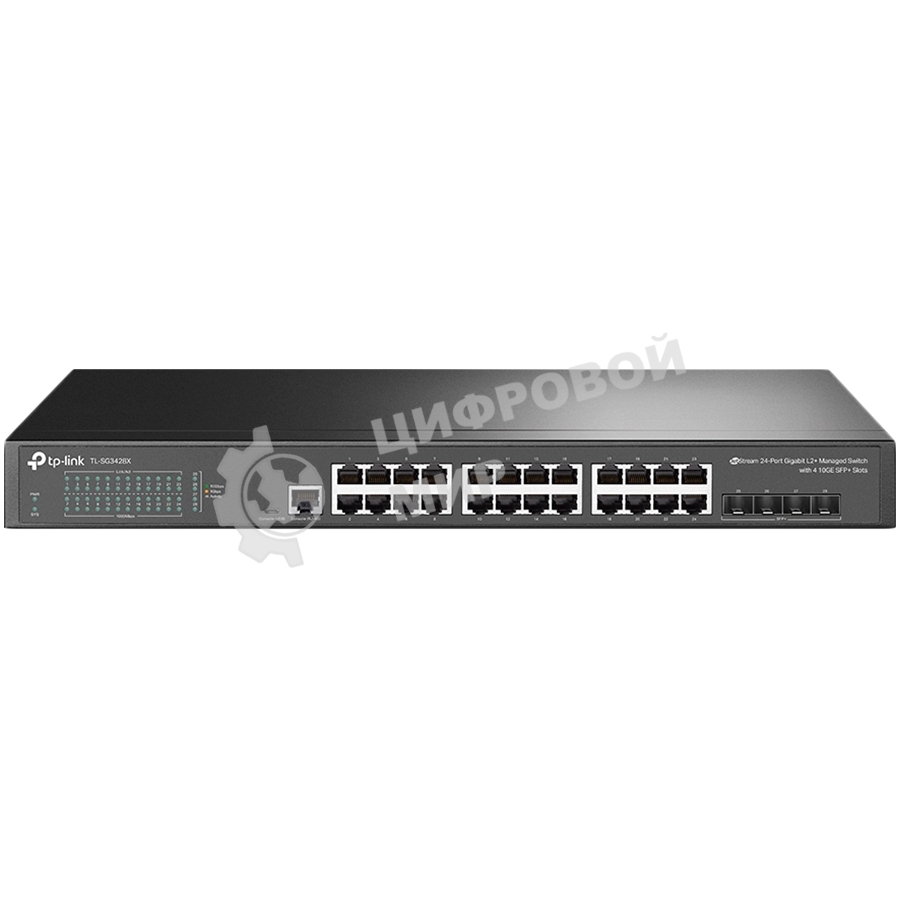 Коммутатор TP-Link JetStream 24-port Pure-Gigabit L2+ Managed Switch, 24 10/100/1000Mbps RJ45, 4*10G SFP+ Slots