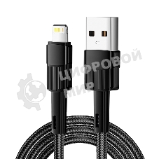 Кабель Rexant USB-A - Lightning для Apple, 2,4А, 1м, в черной нейлоновой оплетке