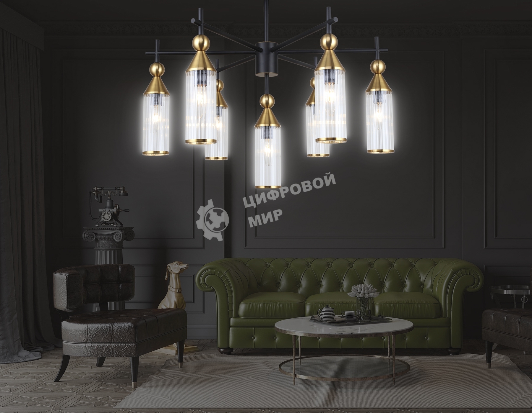 Люстра Ambrella light LH55257/7 BK/BS/CL черный/латунь/прозрачный E14*7 max 40W D640*520
