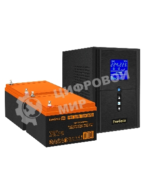 Комплект источника бесперебойного питания Exegate EX295988RUS + батарея 26Aч EX285663RUS 2шт (инвертор, синус, для котла) ExeGate SineTower SZ-1500.LCD.AVR.2SH.1C13.USB <1500VA/1200W, чистый синусоида, LCD дисплей, AVR, 2хSchuko+1хC13, USB, линейно-интерактивный, черный> + батарея ExeGate HRL 12-26 (12В, 26А·ч) 2шт