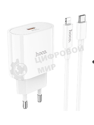 Блок питания (сетевой адаптер) HOCO C94A Metro 1xUSB-C с кабелем Type-C-Lightning, 3.0A, 20W, белый