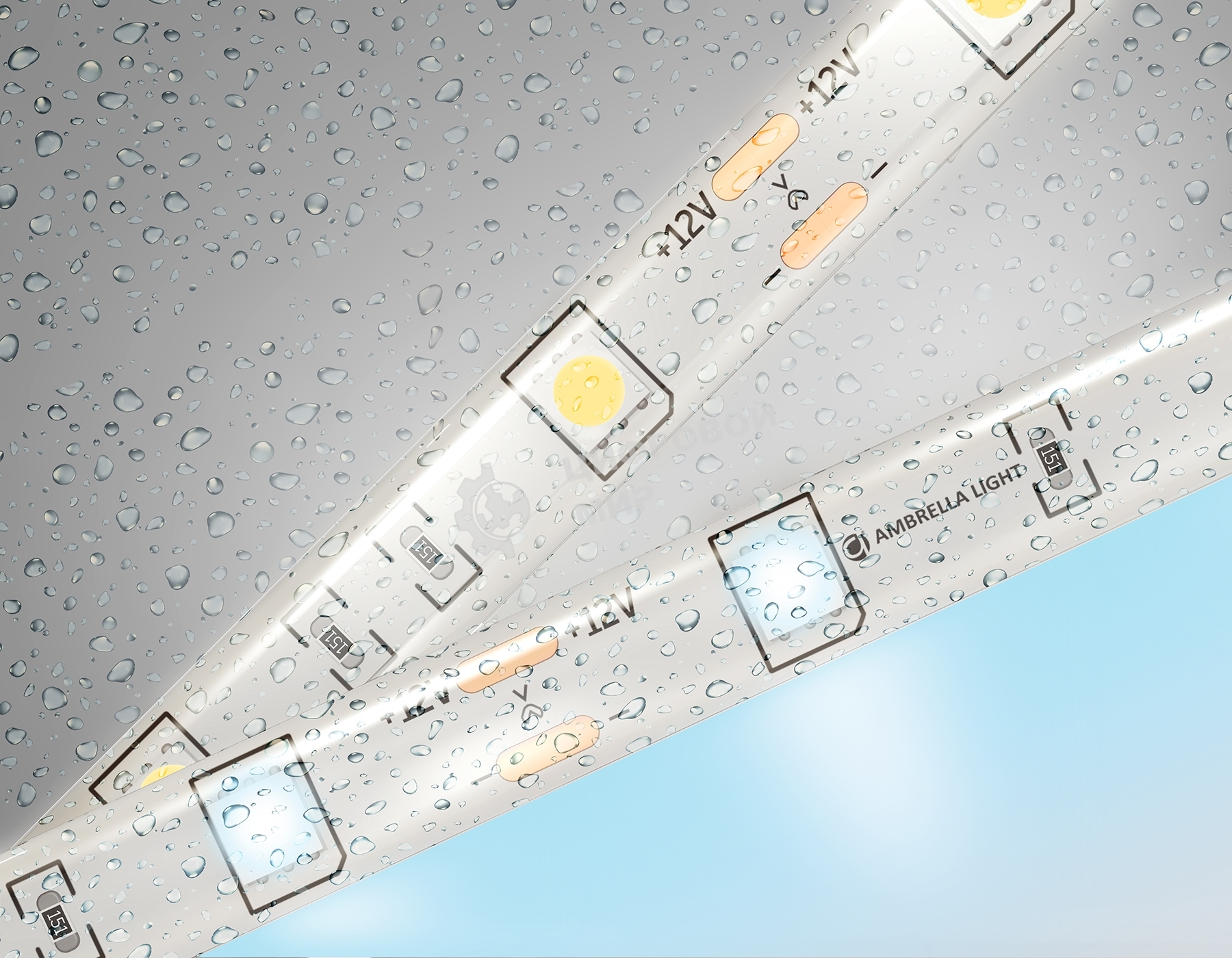 Светодиодная лента Ambrella light GS1903 5050 30Led/ 7.2W m/ 12V IP65 6500K/ 5000*10*2.87mm (2 конт.)