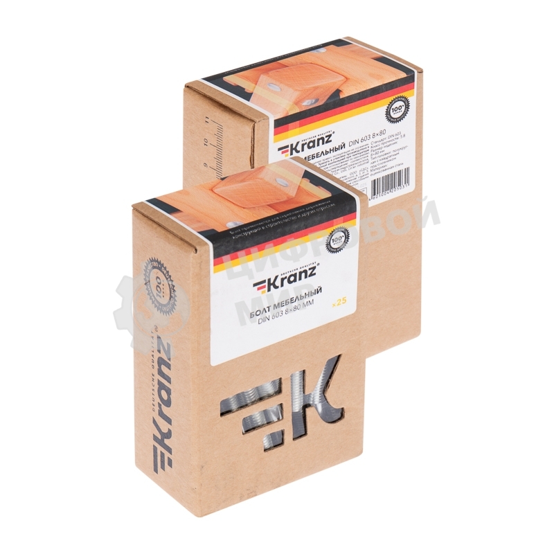 Болт мебельный Kranz DIN 603, 8х80, упаковка поставщика (20 кг./620 шт.)