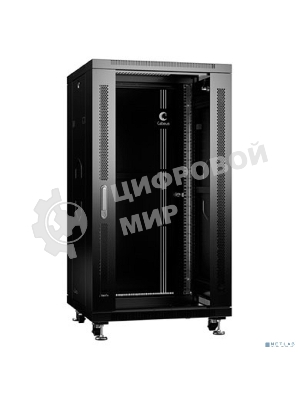 Шкаф телекоммуникационный напольный Cabeus, IP20, 22U, 1166х600х800 мм (ВхШхГ), дверь: стекло, боковая панель: сплошная, разборный, цвет: чёрный