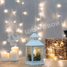Декоративный фонарь со свечкой, белый корпус, размер 10.5х10.5х24 см, цвет ТЕПЛЫЙ БЕЛЫЙ