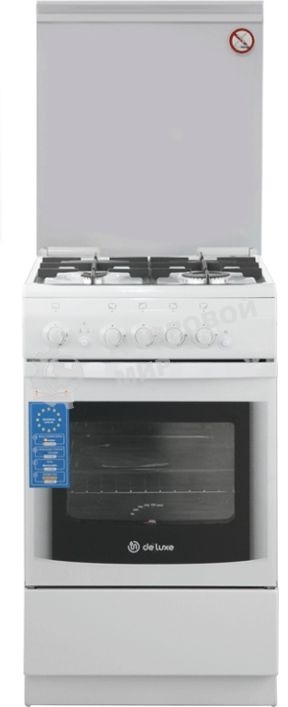 Плита Газовая De Luxe 506040.14г (кр) ЧР белый (стеклянная крышка) реш.чугун