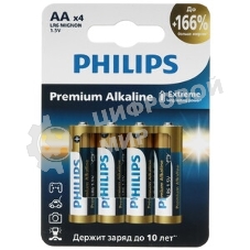 Батарейки Philips LR6M4W/51 АА алкалиновые 1,5v, LR6-4BL Premium (4/48/144/17280). Блистер 4 шт.