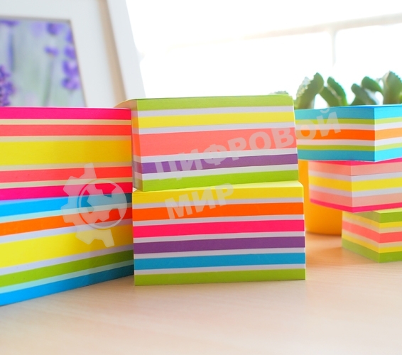 Блок самоклеящийся бумажный Stick`n 21537 76x76 мм, 400 листов, 70 г/м2, неон+пастель, 5 цветов в упаковке