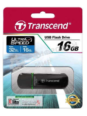Флешка USB Transcend Jetflash 600 (TS16GJF600), 16Gb, USB 2.0, R/W 30/15, черный/зеленый