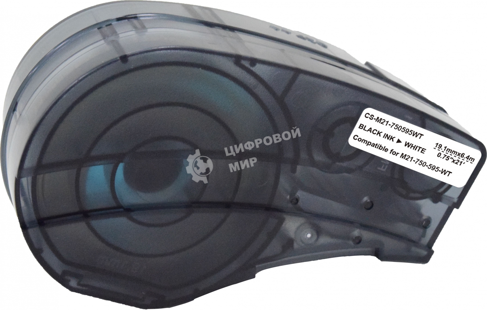 Картридж ленточный Cactus CS-M21-750595WT черный шрифт, белый фон (19.1 мм, 6.4 м) для Brady BMP21-PLUS, BMP21-LAB