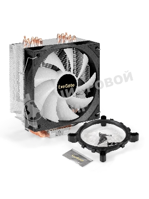 Кулер ExeGate Wizard EXX600-PWM.ARGb (Al+Cu, 6 тепл.трубки, LGA775/1150/1151/1155/1156/1200/1700/1851/AM2/AM2+/AM3/AM3+/AM4/AM5/FM1/FM2/754/939/940, TDP 180W, Fan 120мм PWM, 800-2400RPM, Hydro bearing, 4pin + 5V 3pin ARGb, 11-24db, 540г, ARGb подсветка, с термопастой, на защелках, Color Box)