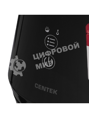 Чайник Centek CT-0019, 1100 Вт, стекло, черный и серебристый