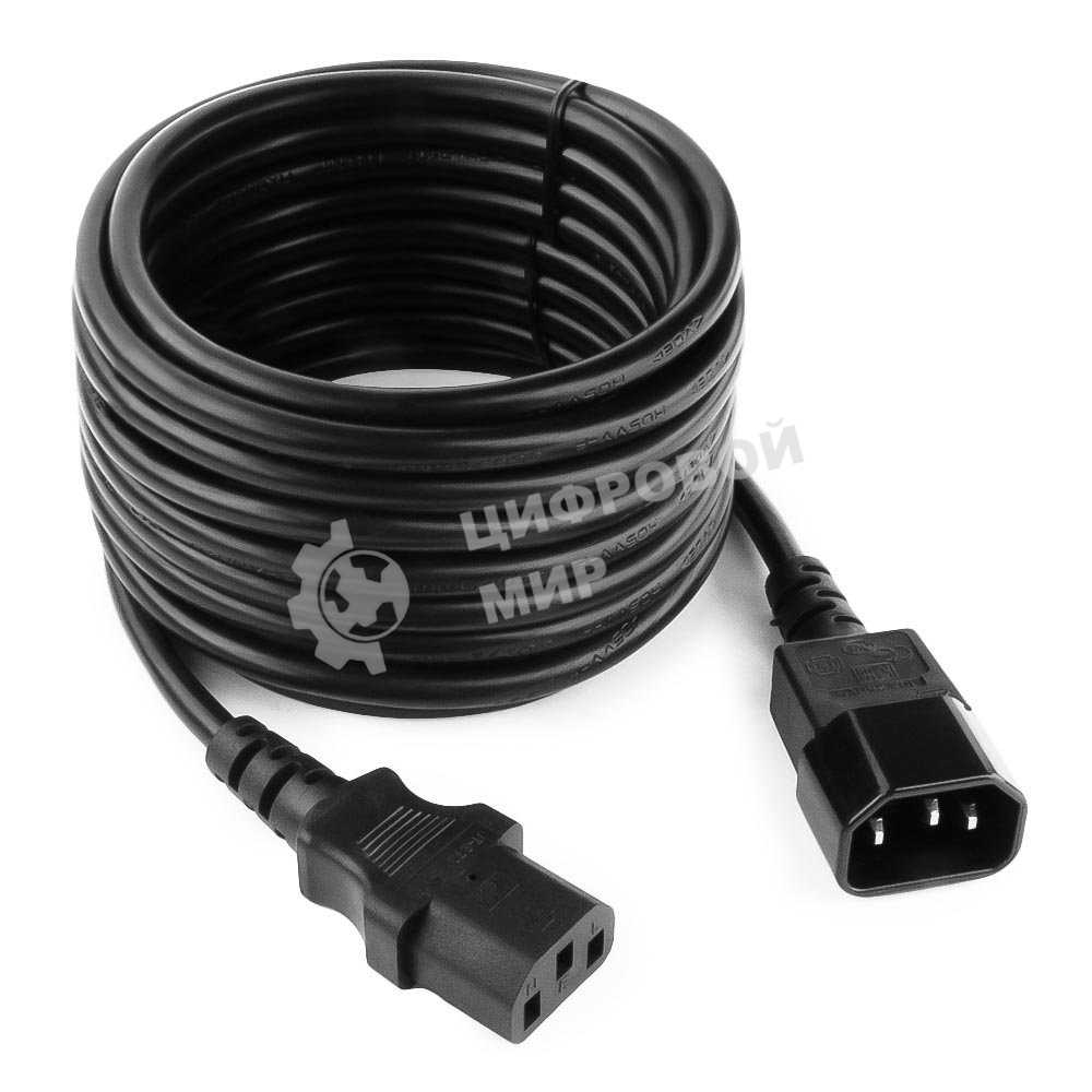 Кабель питания сист.блок-монитор Cablexpert PC-189-VDE-5M, 5м, C13-C14, VDE, 10А, Сечение провода: 0,75 мм2, черный, с заземлением