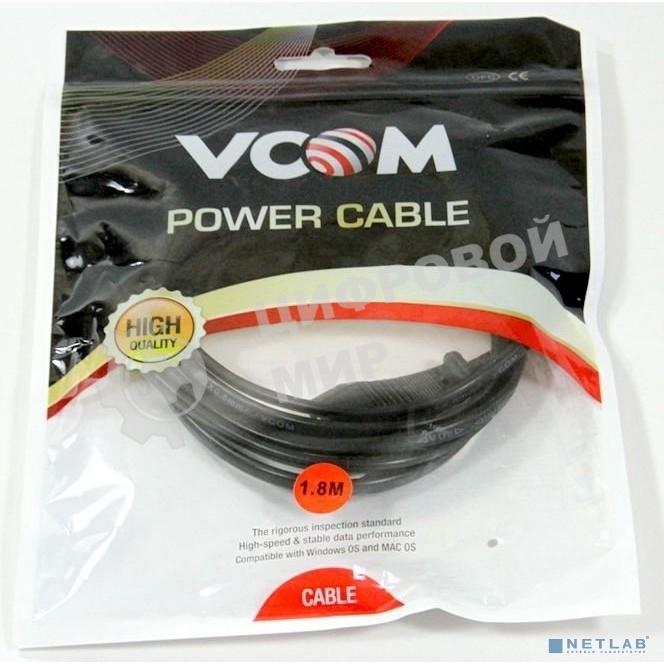 Кабель для аудио-видео техники IEC-320-C7--розетка 220V, 2-pin, 1,8м, медь, VCOM