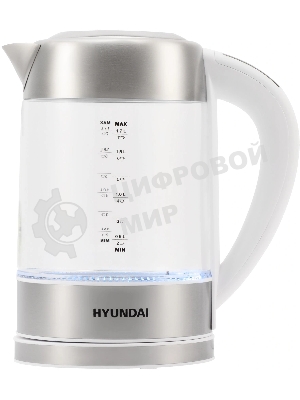 Чайник электрический Hyundai HYK-S5807 1.7 л, 2200 Вт, белый/серебристый (корпус: стекло)