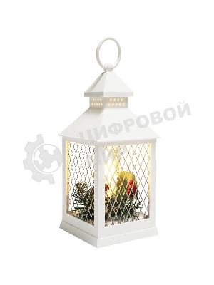 Декоративный фонарь со свечкой, белый корпус, размер 10.5х10.5х24 см, цвет ТЕПЛЫЙ БЕЛЫЙ