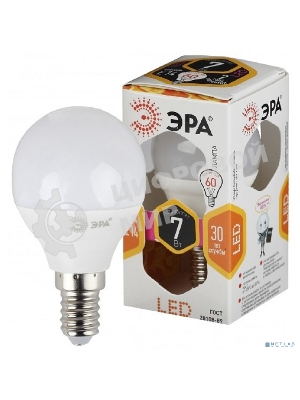 Лампа светодиодная LED 7Вт E14 220В 2700К smd P45 шар Б0020548 ЭРА