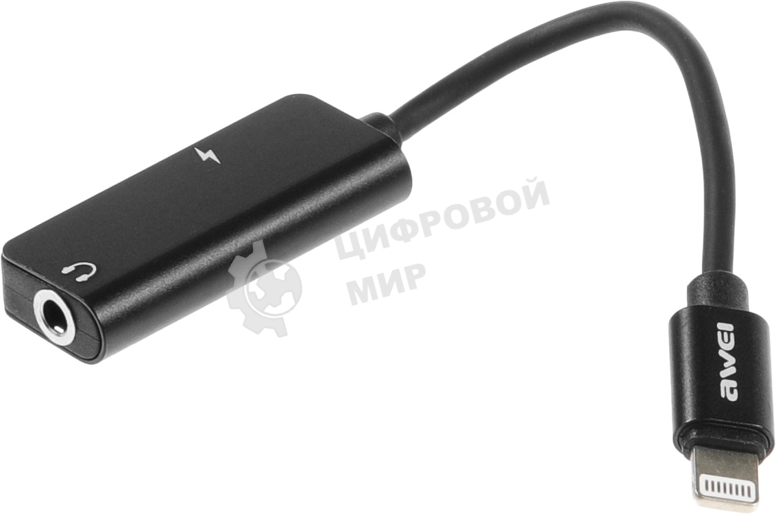 Переходник аудио Premier AWEI lightning/Jack 3.5 (f) 0.1м. черный