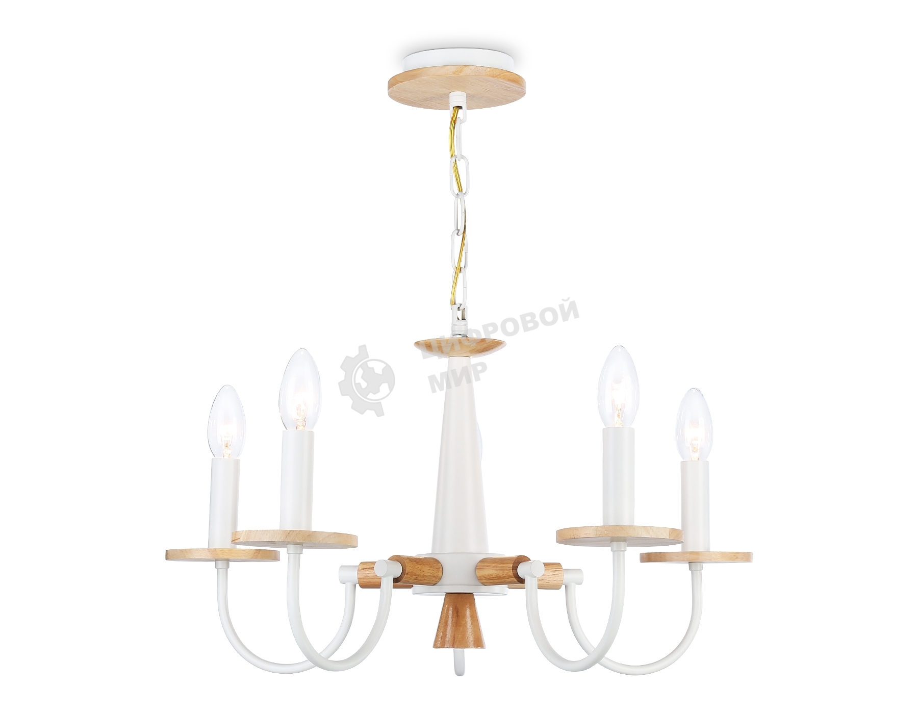 Светильник Ambrella light TR9592/5 WH/LW белый/светлое дерево E14/5 max 40W D555*660
