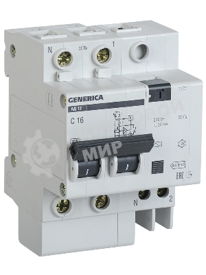 Выключатель автоматический дифференциального тока 2п 25А 30мА АД12 GENERICA IEK MAD15-2-025-C-030
