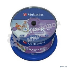 Диск DVD+R Verbatim 4.7Gb 16x Cake Box (50шт) Printable (43512)