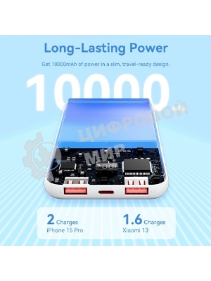 Портативный аккумулятор Vention 10000mAh(M/C-A/A)22.5W белый с LED Дисплеем