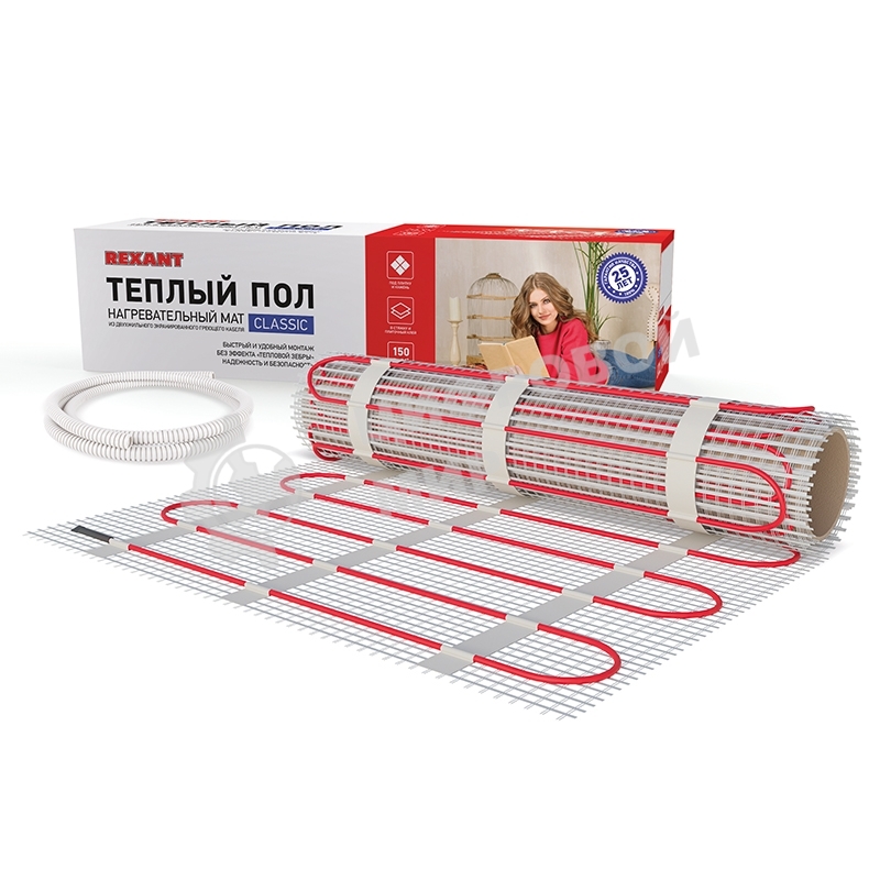 Теплый пол (нагревательный мат) Rexant Classic RNX -3,0-450 (площадь 3,0 м2 (0,5 х 6,0 м)), 450 Вт, двухжильный с экраном