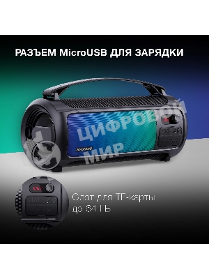 Колонка портативная Hyundai H-PS1025 черный 40W 2.0 BT 10м 3000mAh