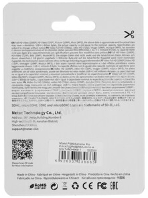 Флеш карта MicroSD card Netac P500 Extreme Pro 32Gb, retail version w/o SD adapter