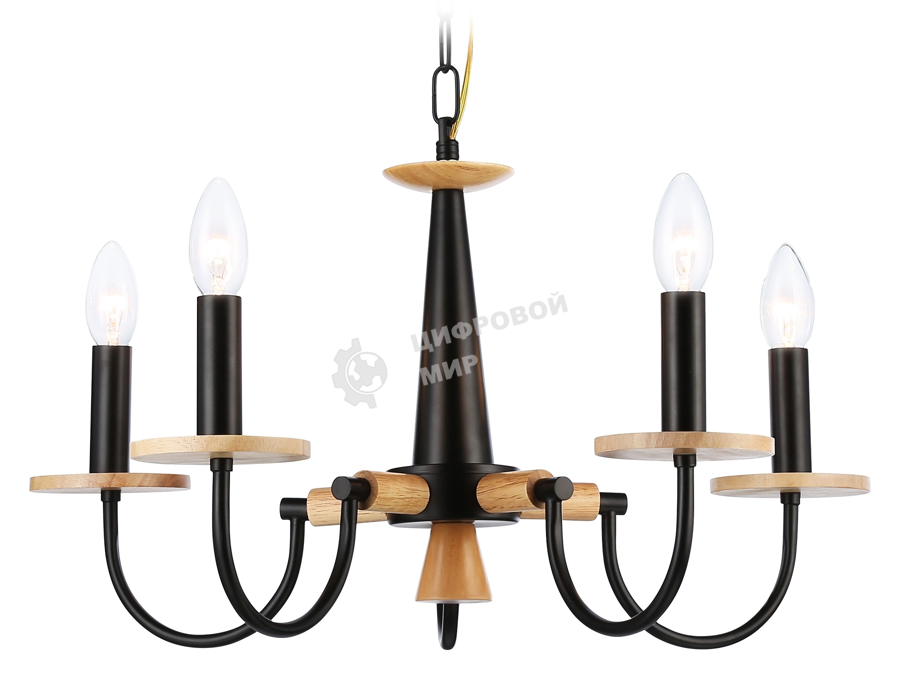 Светильник Ambrella light TR9593/5 BK/LW черный/светлое дерево E14/5 max 40W D555*660