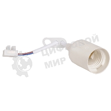 Патрон подвесной с шнуром, пластик, Е27, белый (50 шт), стикер на изделии, IEK Ппл27-04-К51
