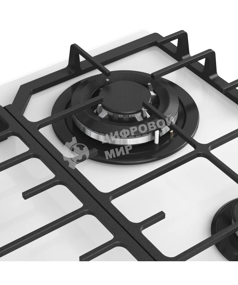 Варочная панель Kuppersberg FG 66 W газ, High-Tech, 59 см, автоматический электроподжиг, газ-контроль, форсунки под сжиженый газ, SABAF конфорки, чугунные решетки, цвет белый, цвет фурнитуры белый