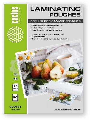 Пленка для ламинирования Cactus 80мкм A6 (100шт) глянцевая 111x154мм CS-LPGА680100
