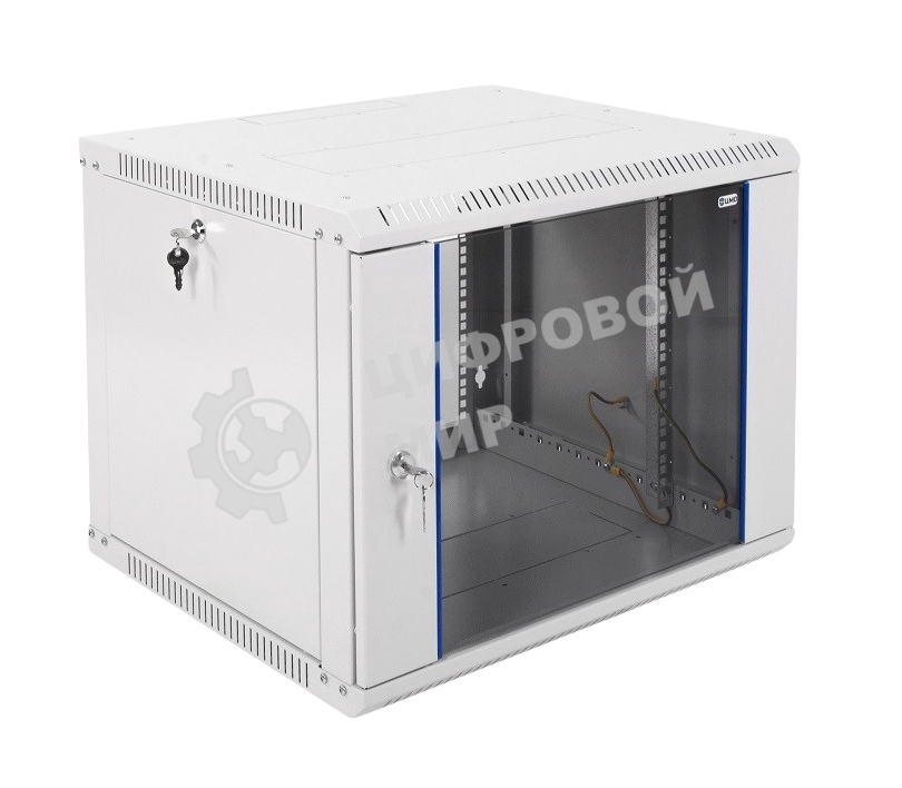 Шкаф настенный ЦМО ШРН-Э-9.500 9U 600x520 мм пер. дв. стекл несъемные бок. пан. серый