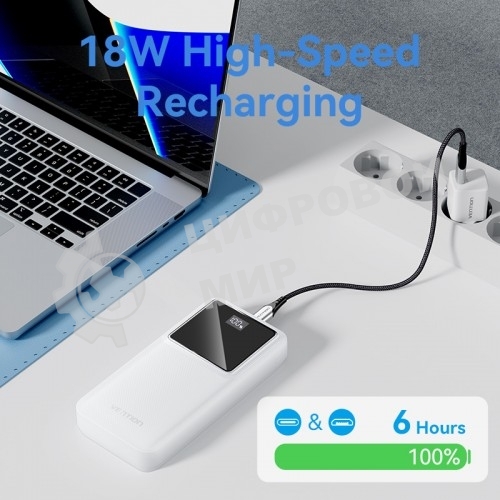 Портативный аккумулятор Vention 20000mAh(M/C-A/A)22.5W Черный с LED Дисплеем