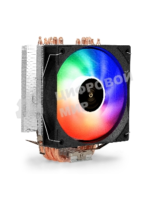 Кулер ExeGate Wizard EXX600-PWM.FRGb (Al+Cu, 6 тепл.трубки, LGA775/1150/1151/1155/1156/1200/1700/1851/AM2/AM2+/AM3/AM3+/AM4/AM5/FM1/FM2/754/939/940, TDP 180W, Fan 120мм PWM, 800-2400RPM, Hydro bearing, 4pin, 11-24db, 540г, FRGb подсветка, с термопастой, на защелках, Color Box)