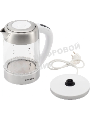 Чайник электрический Hyundai HYK-S5807 1.7 л, 2200 Вт, белый/серебристый (корпус: стекло)