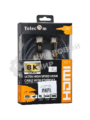 Кабель HDMI 19M/M,ver. 2.1, 8K@60 Hz 3m метал разъемы, нейлоновая оплетка Telecom TCG300-3M