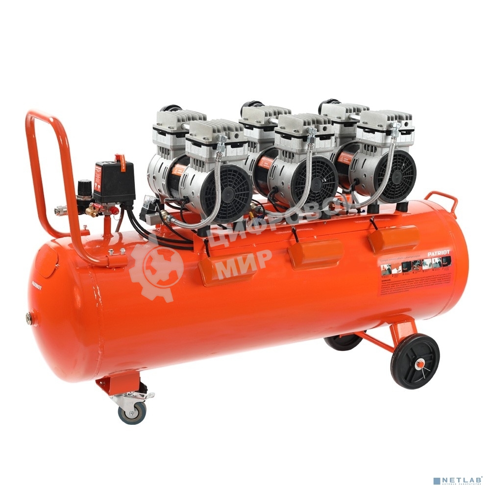 Компрессор поршневой безмасляный Patriot WO 100-440, 440 л/мин, 8 бар, 2500 Вт, 100 л, быстросъем и 