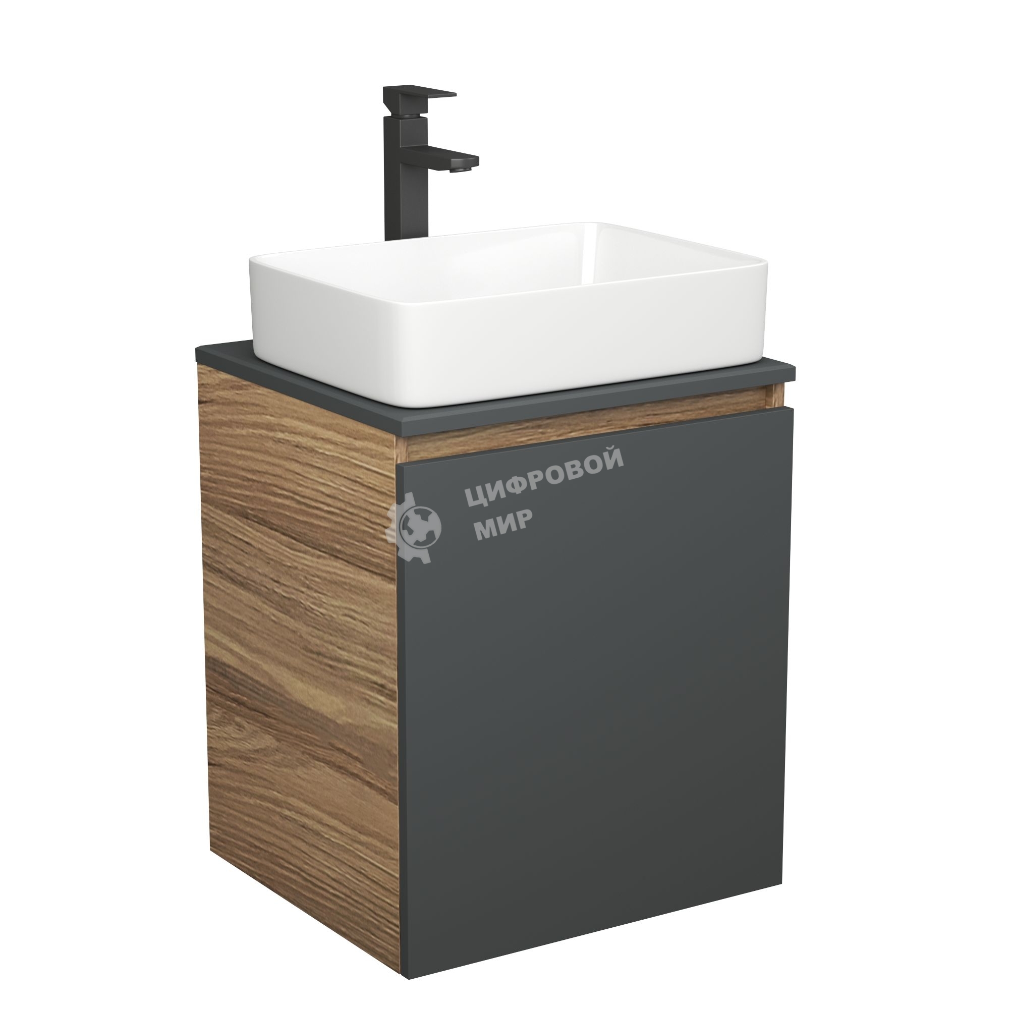 Тумба Bau Dream Blackwood 50 графит, раковина BAU Hotel 48х37, смеситель для раковины высокий Hotel Black, черный