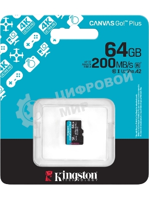 Флеш карта microSDXC 64Gb Kingston SDCG4/64GbSP Canvas Go! Plus V30 A2 w/o adapter