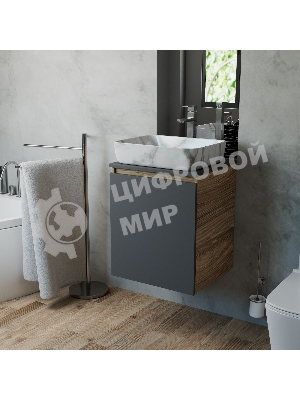 Тумба Bau Dream Blackwood 50 графит, раковина BAU Hotel 51х39, мрамор, смеситель для раковины высокий Hotel Still, нержавеющая сталь