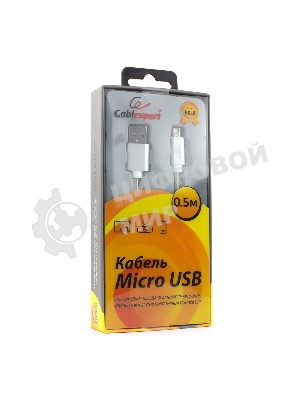 Кабель USB2.0 Cablexpert CC-G-mUSB02S-0.5M, AM/microB, серия Gold, длина 0.5м, серебро, блистер