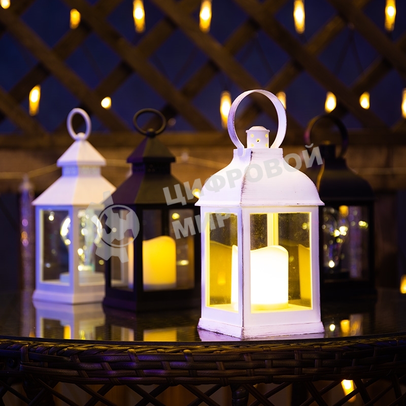 Декоративный фонарь Neon-night со свечкой, белый корпус, размер 10.5х10.5х22,35 см, цвет теплый белый