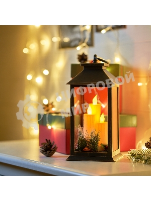 Декоративный фонарь Neon-night со свечкой и шишкой, бронзовый корпус, размер 14x14x27 см, цвет теплый белый