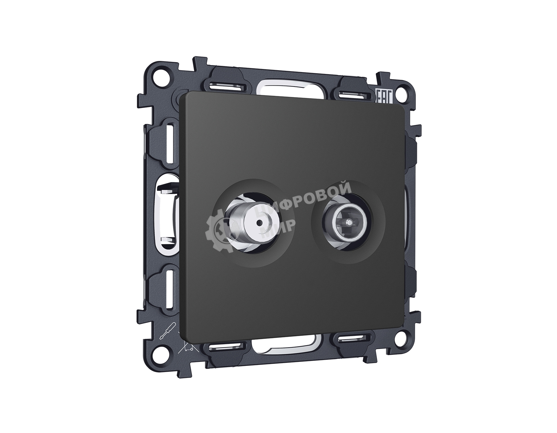 Комплект механизма розетки TV оконечной + SAT 5-862MHz 3.5dB/950-2150MHz 3.5dB ALFA Графит мягкое касание QUANT (AP9133, VM217) MA913310
