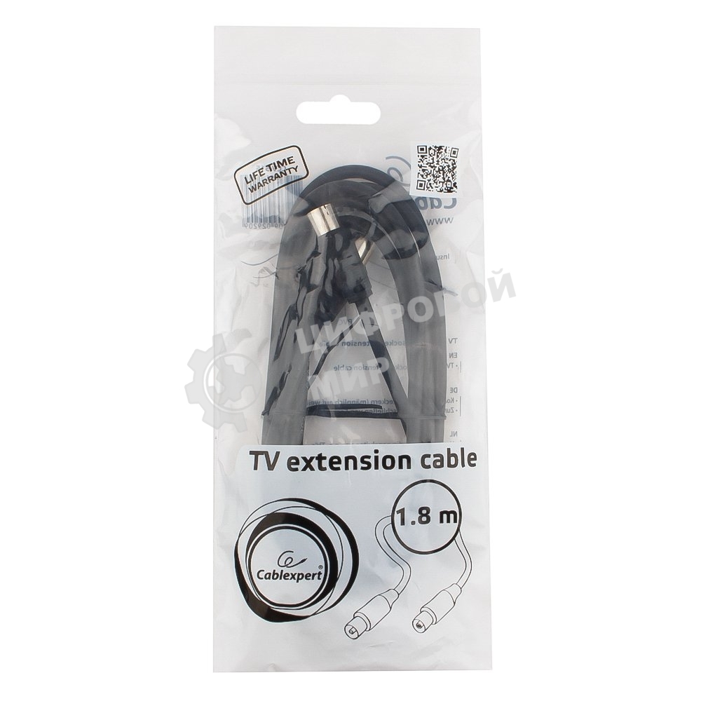 Кабель телевизионный Cablexpert Coaxial M/F, 1.8м
