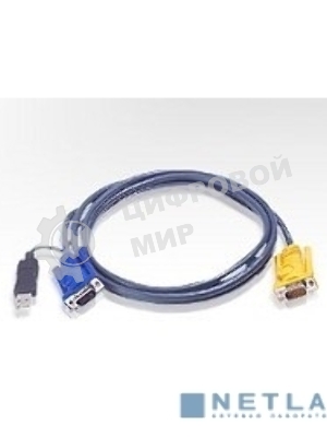 Шнур ATEN, мон+клав+мышь USB, SPHD15=>HD DB15+USB A-Тип, Male-2xMale, 8+4 проводов, опрессованный, 3 м., черный, (с поддержкой KVM PS/2) (2L-5203UP)